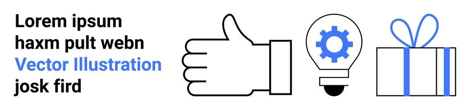 Thumbs up sign, cog inside light bulb, and wrapped gift. Ideal for business a Stock Illustration