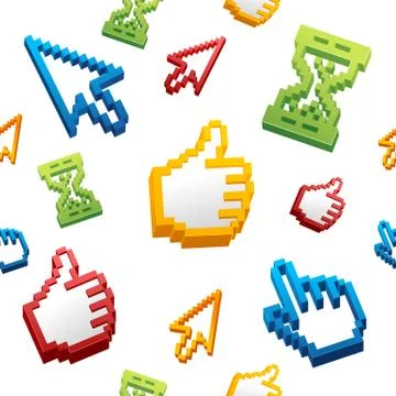 Thumbs Up Sign Computer Cursor and Arrows Pattern Background. Vector Illustrazione stock