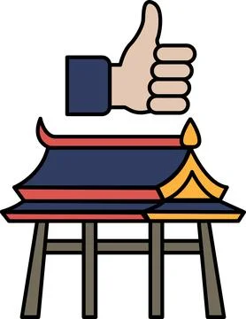 A thumbs up sign is placed on top of a building Ilustración de archivo