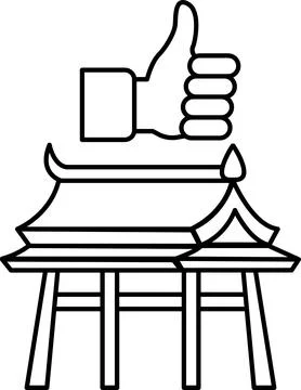 A thumbs up sign is placed on top of a building Ilustración de archivo