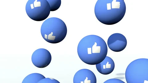 Thumbs up social media like button balls falling Stock Footage 135968786
