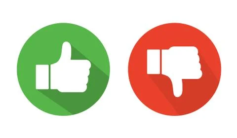 Thumbs up thumbs down red and green isolated vector like social media signs. Stock Illustration