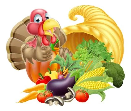 Thumbs Up Turkey and Cornucopia Stock Illustration
