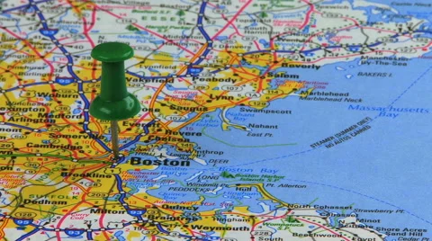 Thumbtack in Boston Road Map HD Video stock 41161149