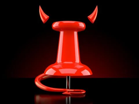 Thumbtack with devil horns and tail 스톡 일러스트