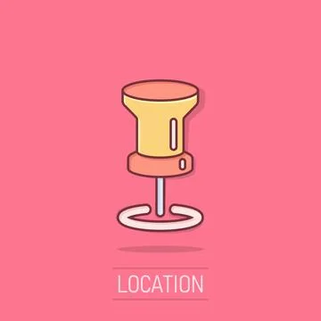 Thumbtack icon in comic style. Pin navigation cartoon vector illustration o.. Stock Illustration