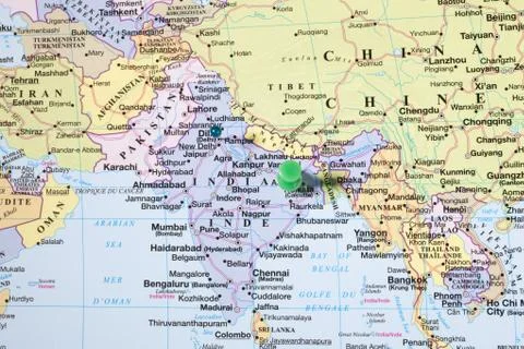 Thumbtack on map of asia Stock Photos