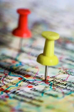 Thumbtack in a map Stock Photos