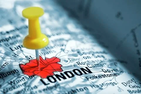 Thumbtack in a  map Stock Photos