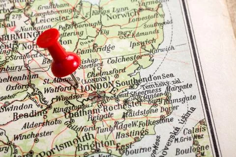 Thumbtack in a Map Stock Photos