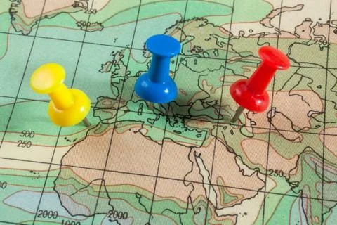 Thumbtack in a Map Stock Photos