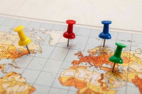 Thumbtack in a Map Stock Photos