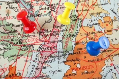 Thumbtack in a Map Stock Photos