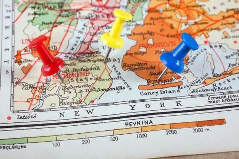 Thumbtack in a Map Stock Photos