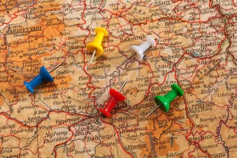 Thumbtack in a Map Stock Photos