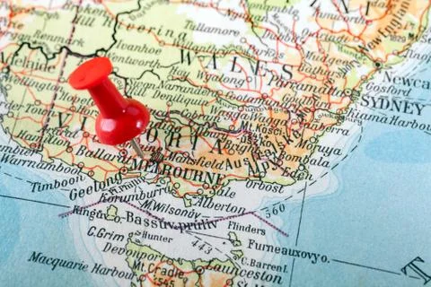 Thumbtack in a Map Stock Photos