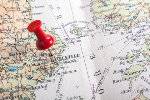 Thumbtack in a Map Stock Photos