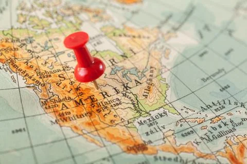 Thumbtack in a Map Stock Photos