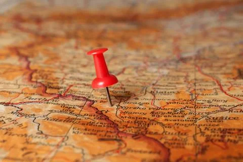Thumbtack in a Map Stock Photos