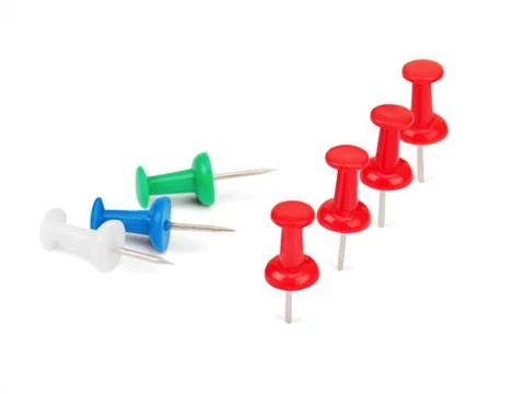 Thumbtacks isolated on white background. Stock Photos
