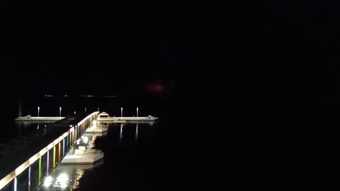 Thunder above city night. Set of bolts lightning strikes. Thunderstorm flashes. Video stock 309561203