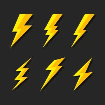Thunder and Bolt Lighting Flash Icons Set. Flat Style on Dark Background. Vector Stock-Illustration