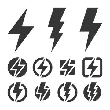 Thunder and Bolt Lighting Flash Icons Set. Stock Illustration