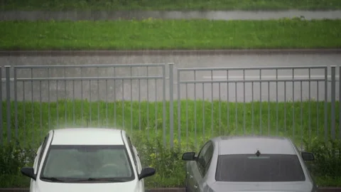 Thunder and flashes of lightning during a thunderstorm, heavy rain above Stock Footage 155037170