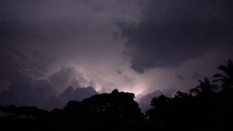 Thunder And Lightning Flashes At Night [Slow Motion] Stock Footage 88873893