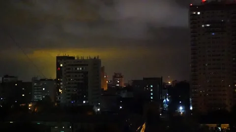 Thunder and lightning in the night and sleeping city Stock Footage 68934968