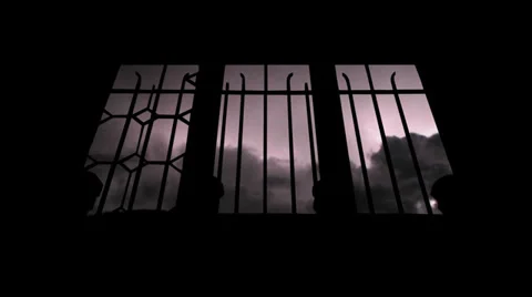 Thunder and lightning strikes through old derelict church windows with audio Stock Footage 33828623