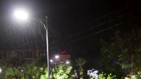 Thunder And Rain Animation On Cloudy Weather in the city Stock Footage 284448482