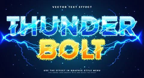 Thunder Bolt blue orange 3D editable text effect Template Stock Illustration