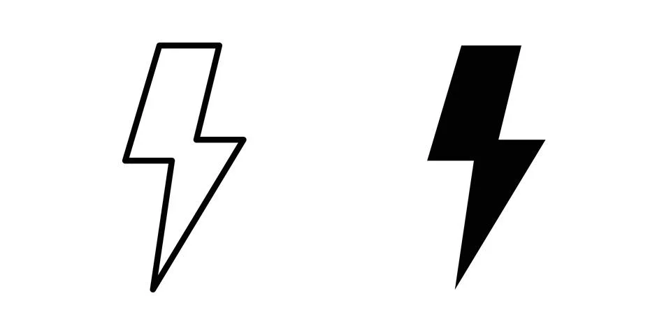 Thunder bolt icon solid, line, and editable vector set. Stock Illustration
