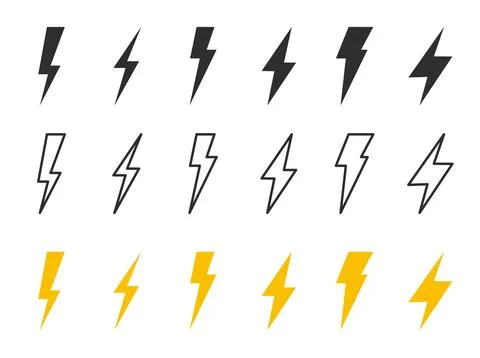 Thunder bolt lightning flash icon set representing electric power and energy Stock Illustration