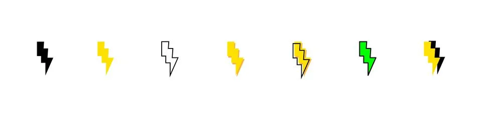 Thunder bolt vector icons set. Electrical sign. Thunderbolt symbol. Stock Illustration
