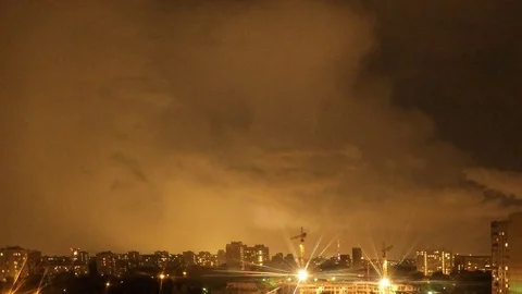 Thunder, buildings And Clouds at cloudy Night Timelapse Vídeo Stock 81605465