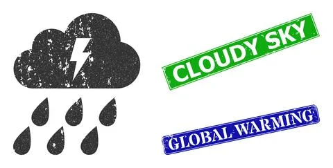 Thunder Cloud Grunge Icon and Grunge Cloudy Sky Seal Illustrazione stock