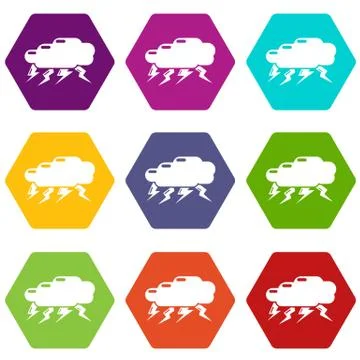 Thunder cloud icons set 9 vector Stock Illustration