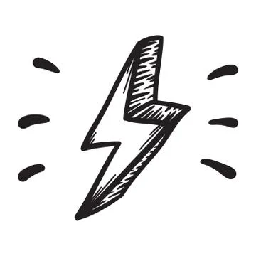 Thunder, danger vector hand drawn illustration. Icon on transparent backgroun Stock Illustration
