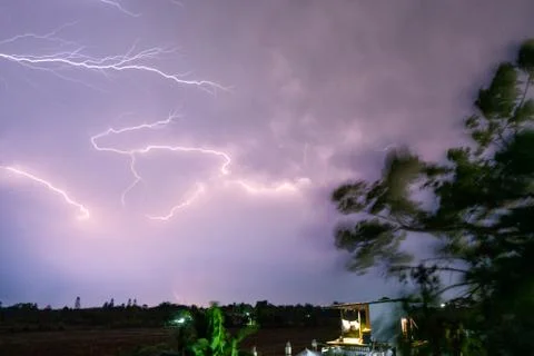 Thunder is discharge of the return stroke heats the air around the voltage Stock Photos
