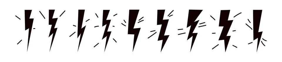 Thunder hand doodle. Lightning bolt energy flash drawn icon. Flat vector Stock Illustration