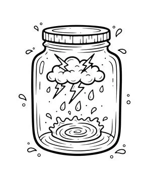 Thunder in a jar icon doodle hand drawn. Outline line drawing clipart symbo.. Stock Illustration