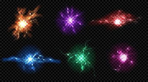 Thunder light. Red and yellow energy effect or glowing power ball. Gold flash Stock Illustration
