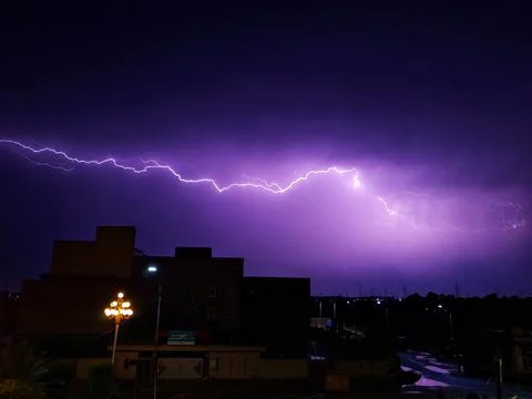 Thunder lightning above the school building Stock Photos