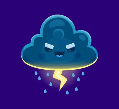 Thunder lightning cloud cartoon weather character Stock Illustration