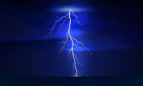 Thunder lightning. Dramatic thunderstorm with bright lightning, night landscape Stock Illustration