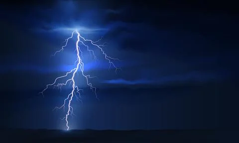 Thunder lightning. Dramatic thunderstorm bright lightning against dark cloudy Stock Illustration