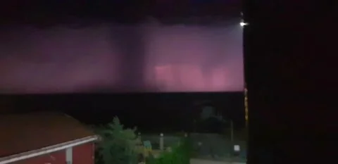 Thunder lightning night sea Stock Footage 140616343