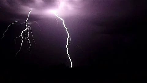 Thunder lightning storm in monsoon dark clouds Video stock 196856708